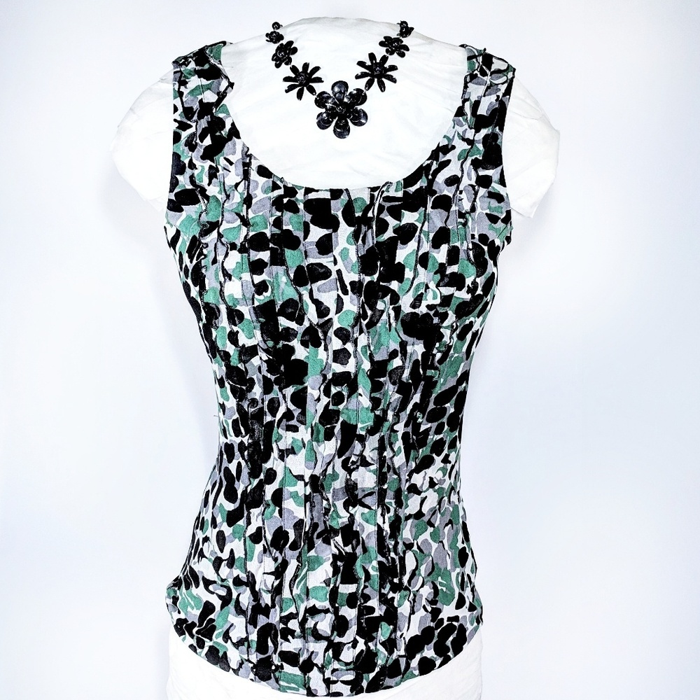 Silk green black ruffle blouse